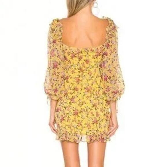 For Love&Lemons Yellow Silk Floral Beaumont Mini Dress Sz.M - Picture 4 of 16